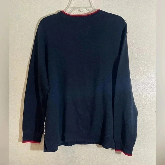 Charter Club Women XLP PETITE Black White Houndstooth Red Trim Sweater NEW - Picture 2 of 7